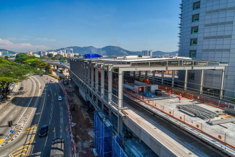 Aerial view of Sri Delima MRT Station showing ongoing roofing works