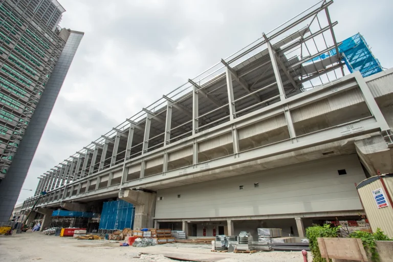 Plastering and painting works in progress at Sri Delima MRT Station