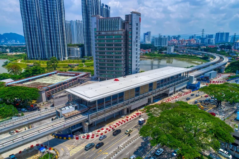 Aerial view of façade works in progress of the Sri Delima MRT Station