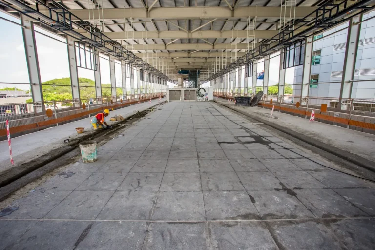 Ongoing tiling works at Sri Delima MRT Station