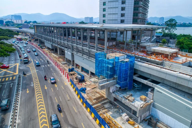 Aerial view showing ongoing casting works for the Sri Delima MRT Station lift