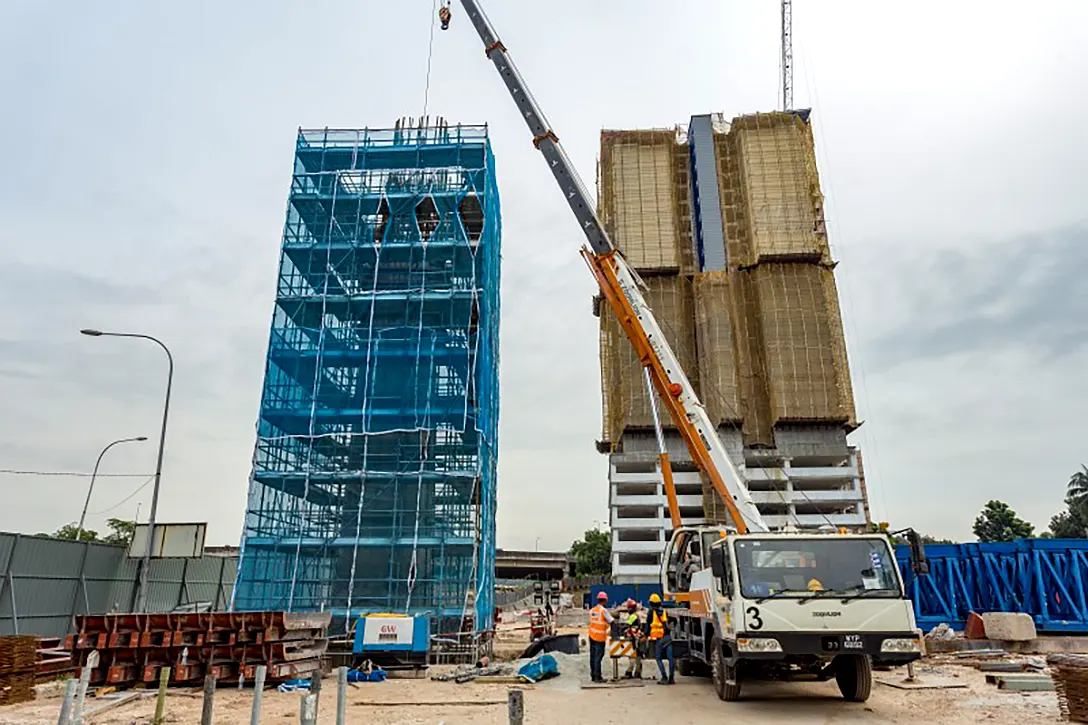 Construction of pier columns at the Sungai Besi MRT Station site.