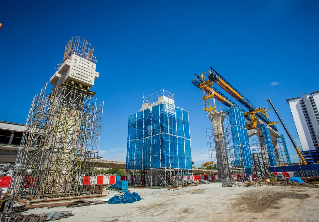 View of Segmental Box Girder launching in progress at the Sungai Besi MRT Station.