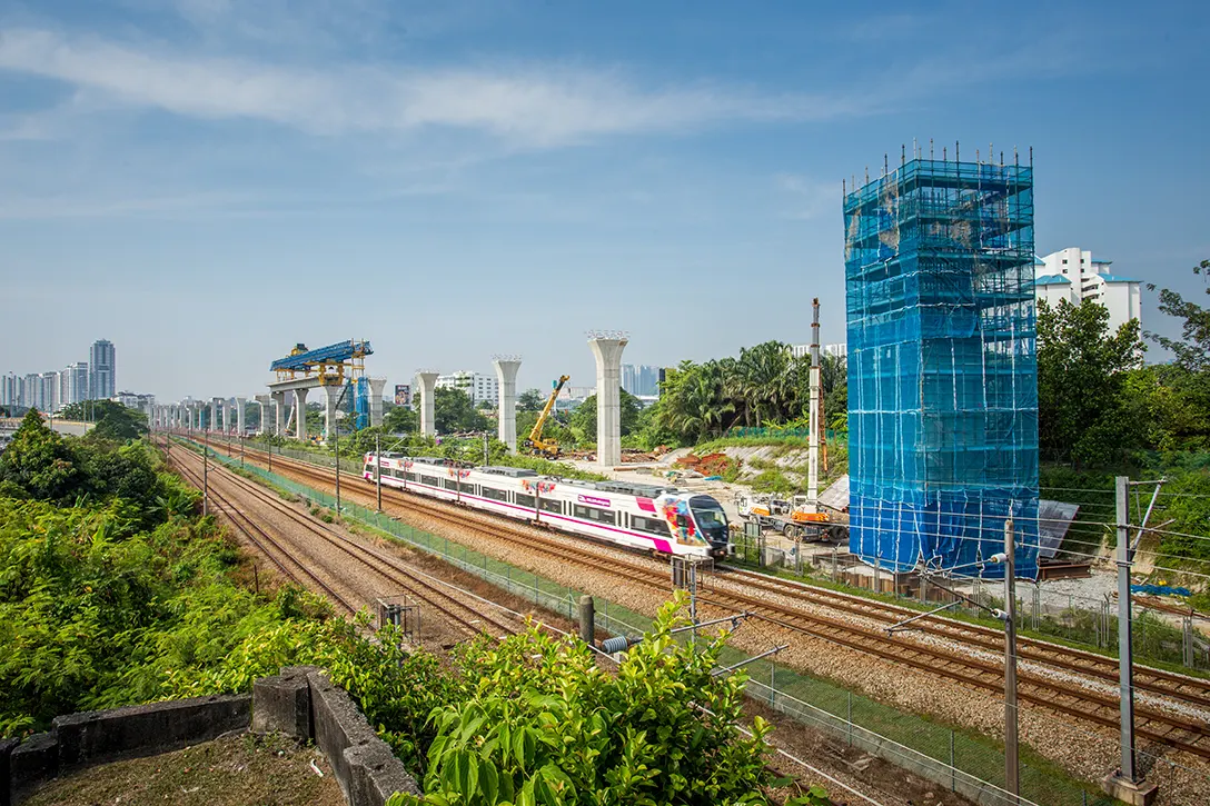 Rebar installation for pier column in progress at the Sungai Besi MRT Station site.