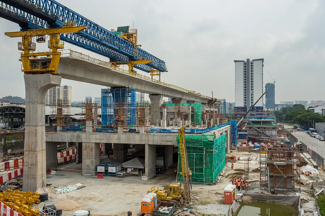 Bearing grouting in progress at the Sungai Besi MRT Station site.