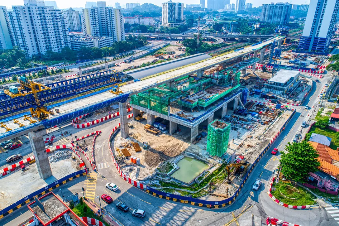 Aerial view of the completed span construction at the Sungai Besi MRT Station site.