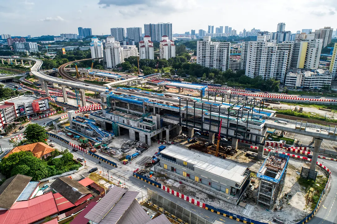 Aerial view of the Sungai Besi MRT Station site showing the installation of Rain Water Drain Pipe completed.