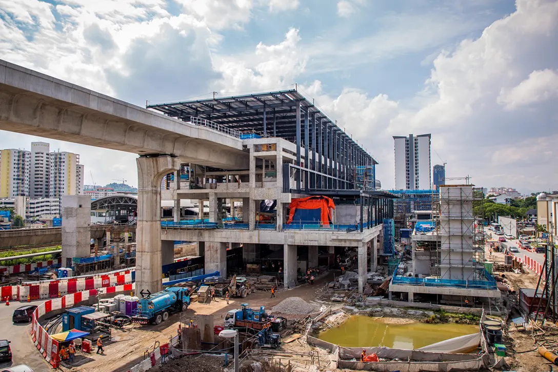 View of station works in progress at the Sungai Besi MRT Station.