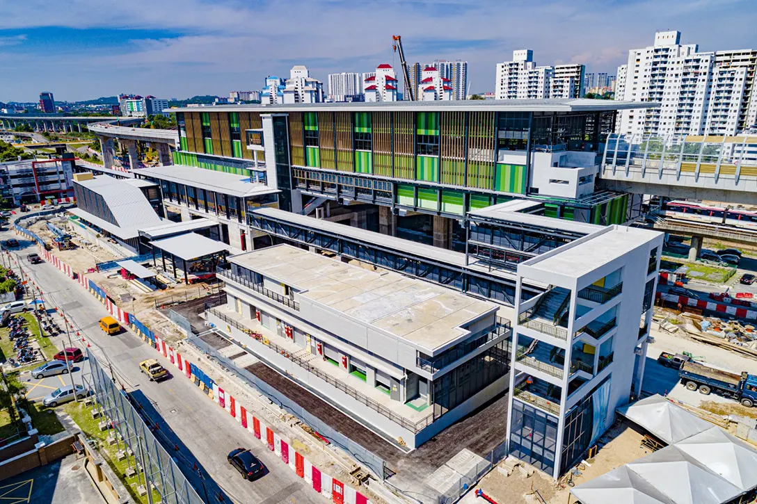 Aerial view of the Sungai Besi MRT Station showing the external station works in progress.