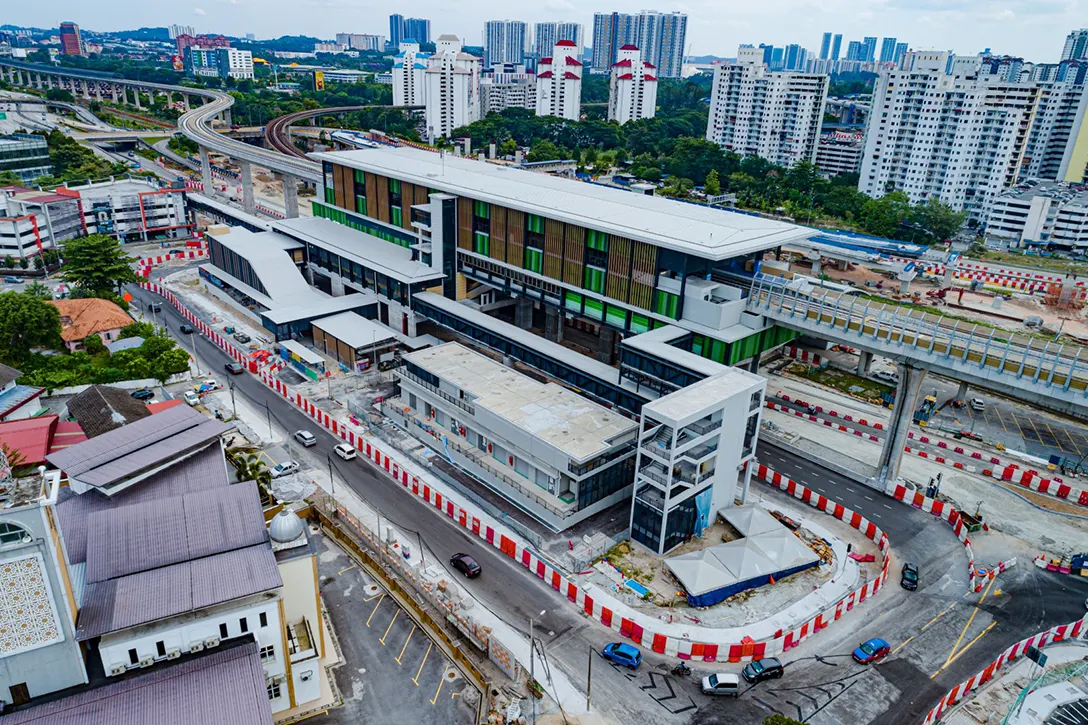 Aerial view of the Sungai Besi MRT Station showing the roadworks in progress.