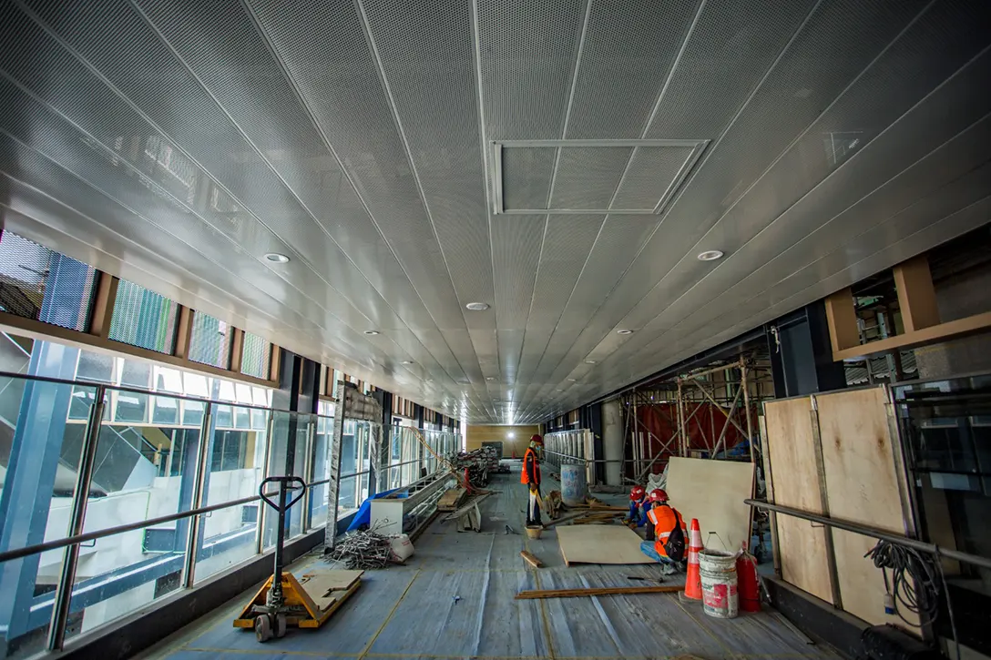 Installation of the Sungai Besi MRT Station floor works in progress.