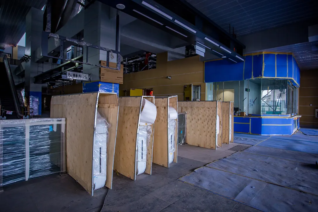 View of the Sungai Besi MRT Station showing the installation of Automatic Fare Collection in progress.