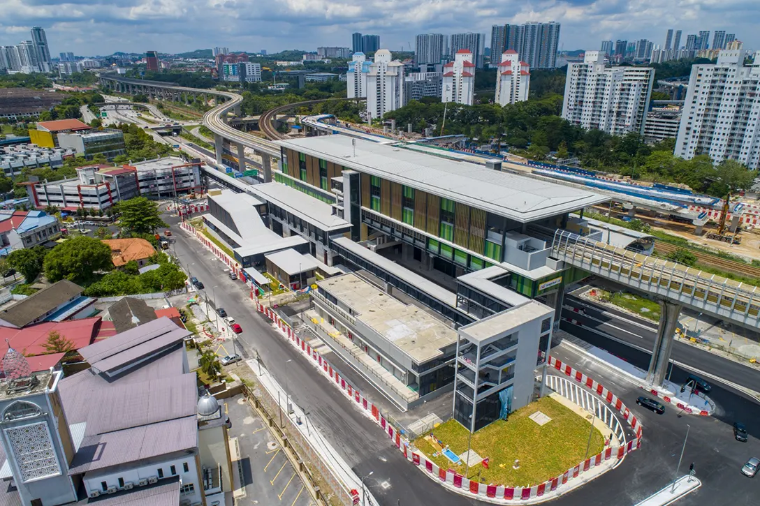 Aerial view of the Sungai Besi MRT Station showing the completed roadworks.