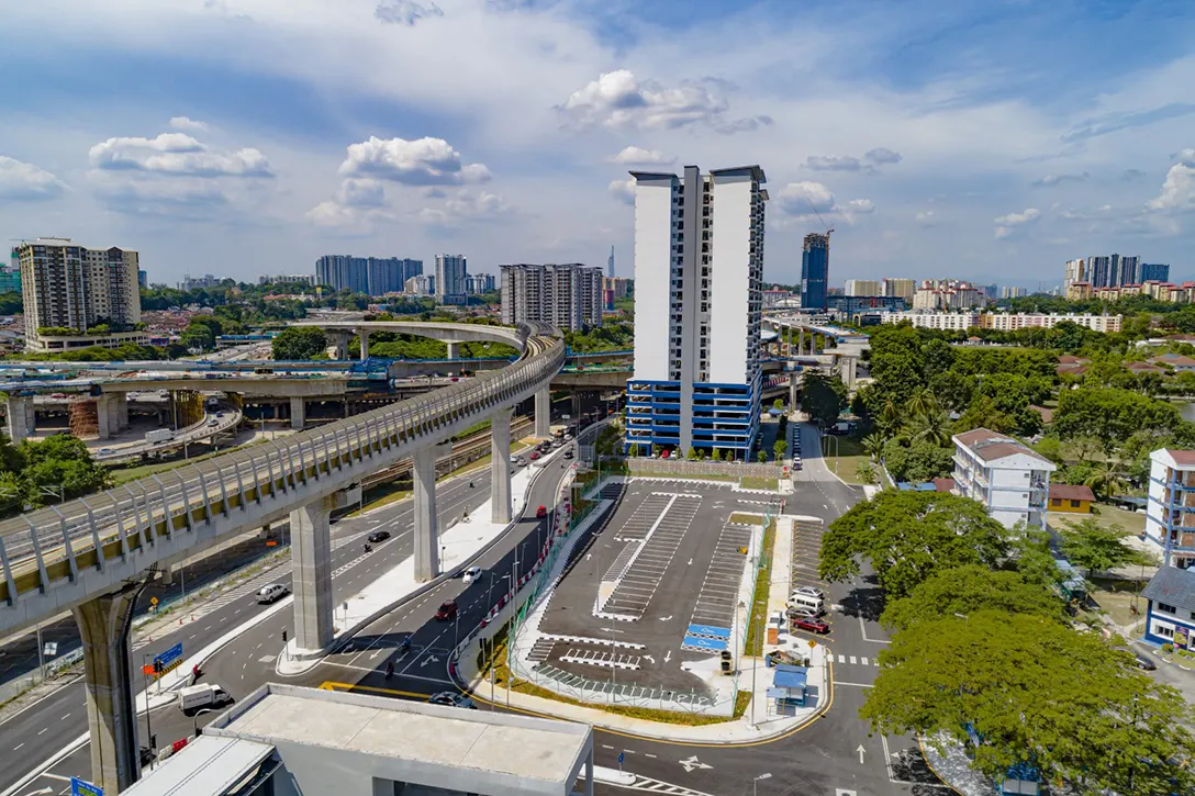 Aerial view of the At Grade Park and Ride Sungai Besi MRT Station showing the works completed.