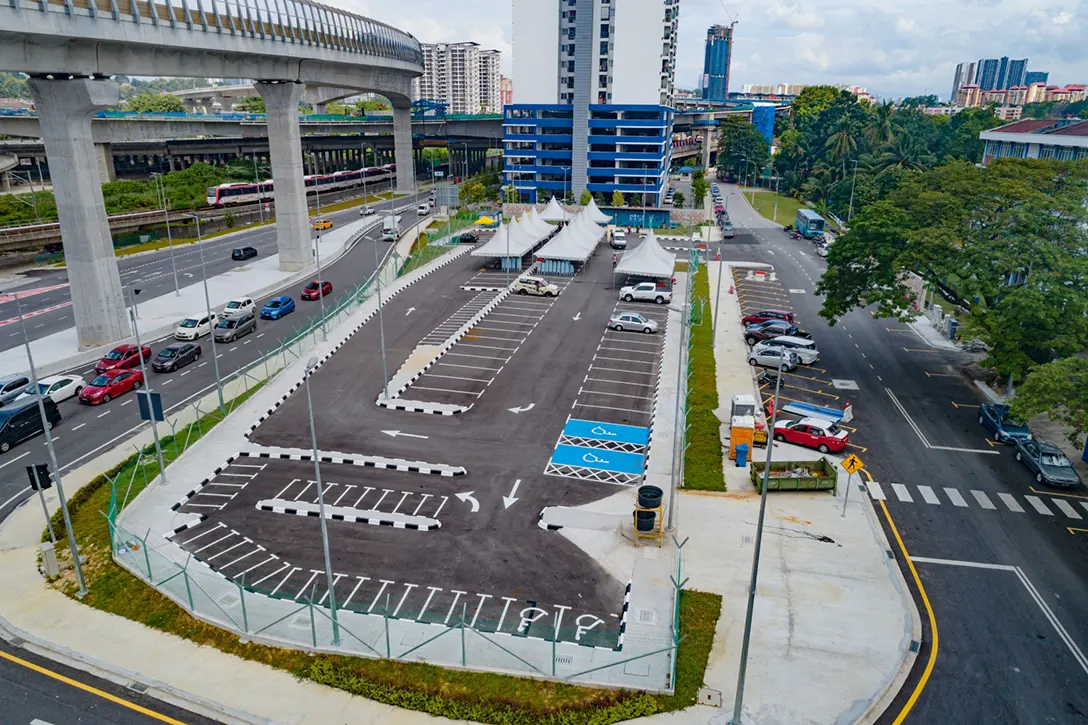 Aerial view of the completed at-grade park and ride for Sungai Besi MRT Station