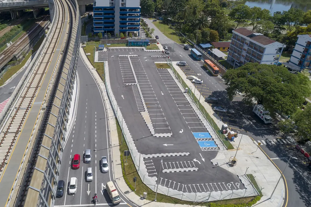 Aerial view of the completed at-grade park and ride for Sungai Besi MRT Station.