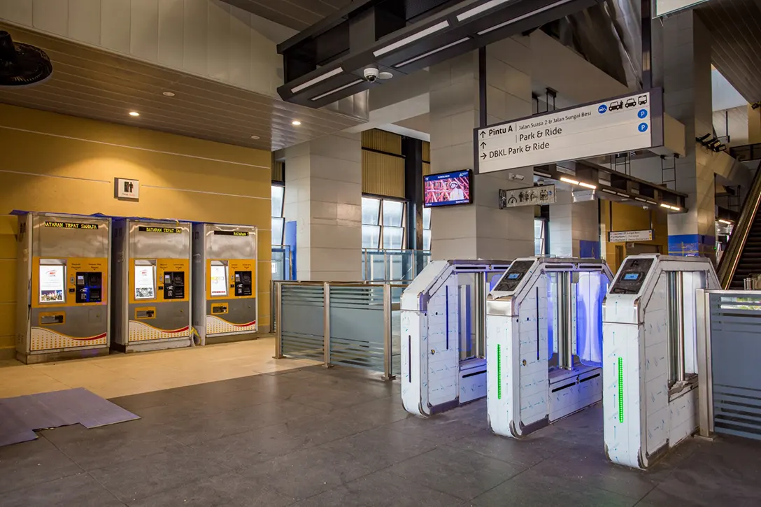 Testing and commissioning of Automatic Fare Collection gate system in progress at the Sungai Besi MRT Station