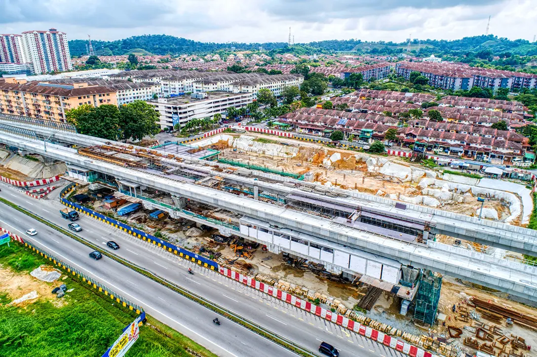 Aerial view of the Taman Equine MRT Station showing the trackworks in progress