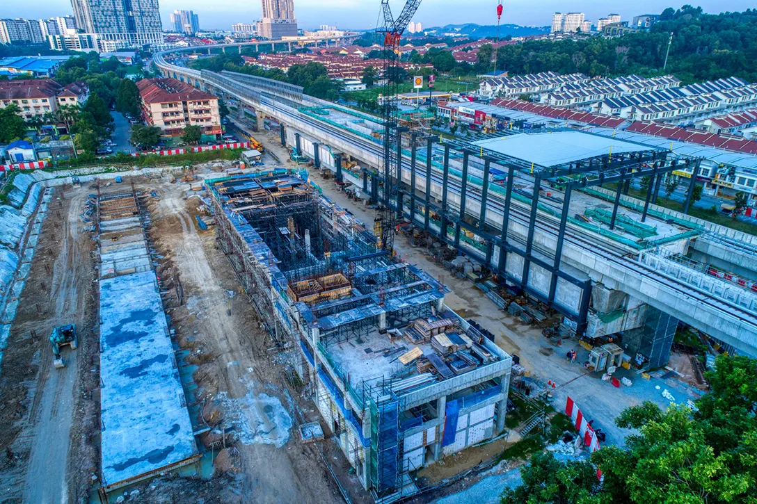 Steel structure, ground works and slab works in progress at the Taman Equine MRT Station.