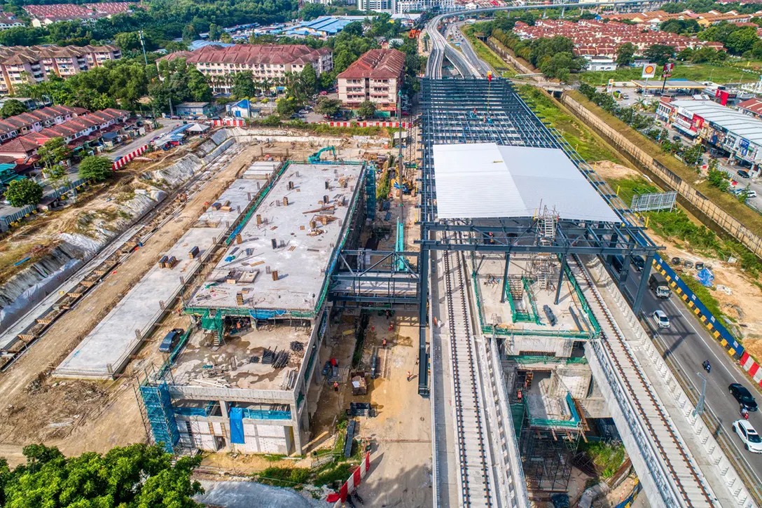 Station steel structure works in progress at the Taman Equine MRT Station.