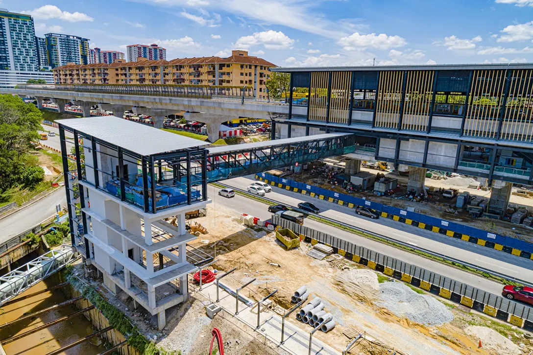 Aerial view of the Taman Equine MRT Station showing architectural works and finishes in progress.