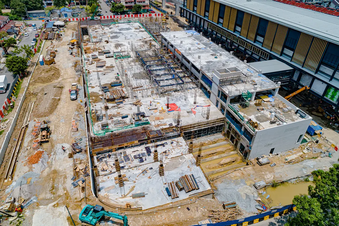 Aerial view of the multi-storey park and ride of the Taman Equine MRT Station showing the reinforced works in progress at Level 2.