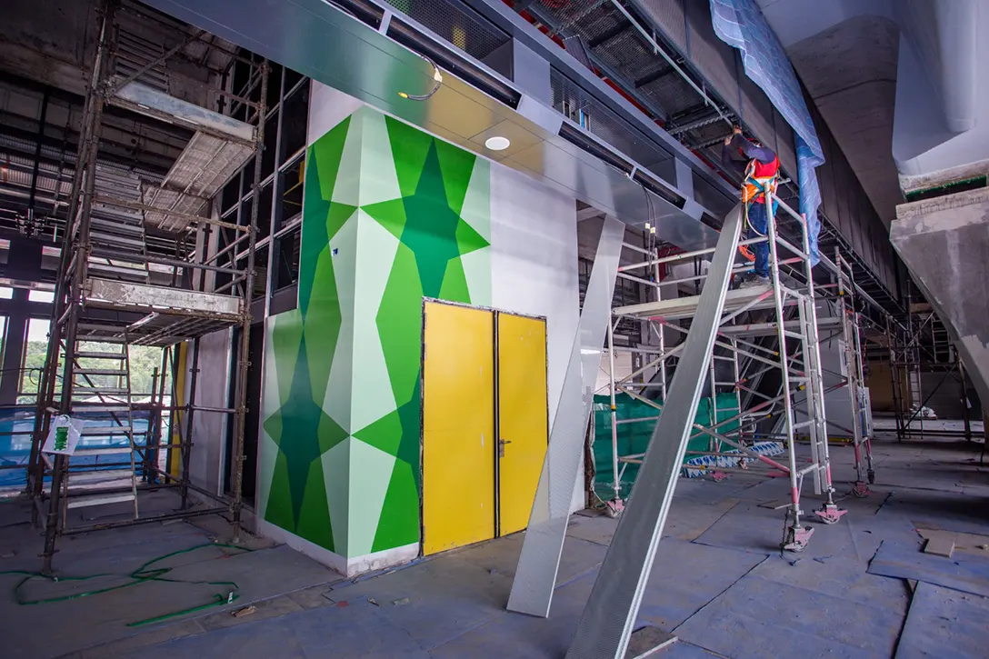 View of the Taman Equine MRT Station showing the mural painting works in progress.