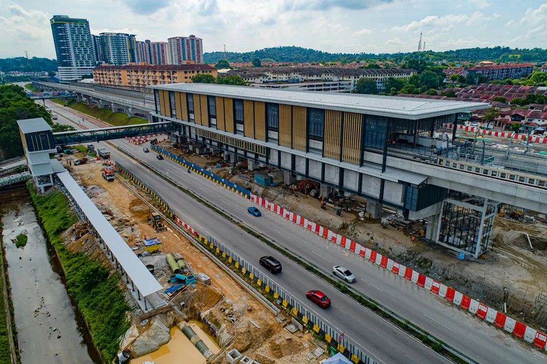 Aerial view of the Taman Equine MRT Station showing architectural works and finishes in progress.