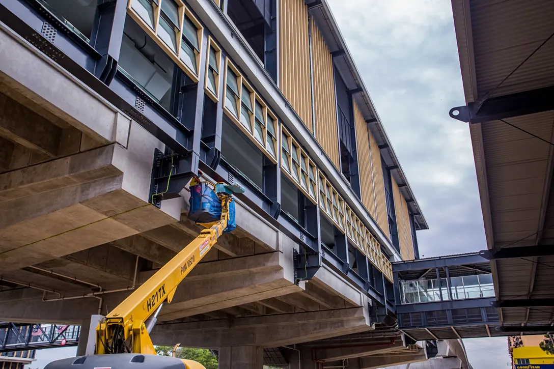 View of the Taman Equine MRT Station showing the external building touch-up works in progress