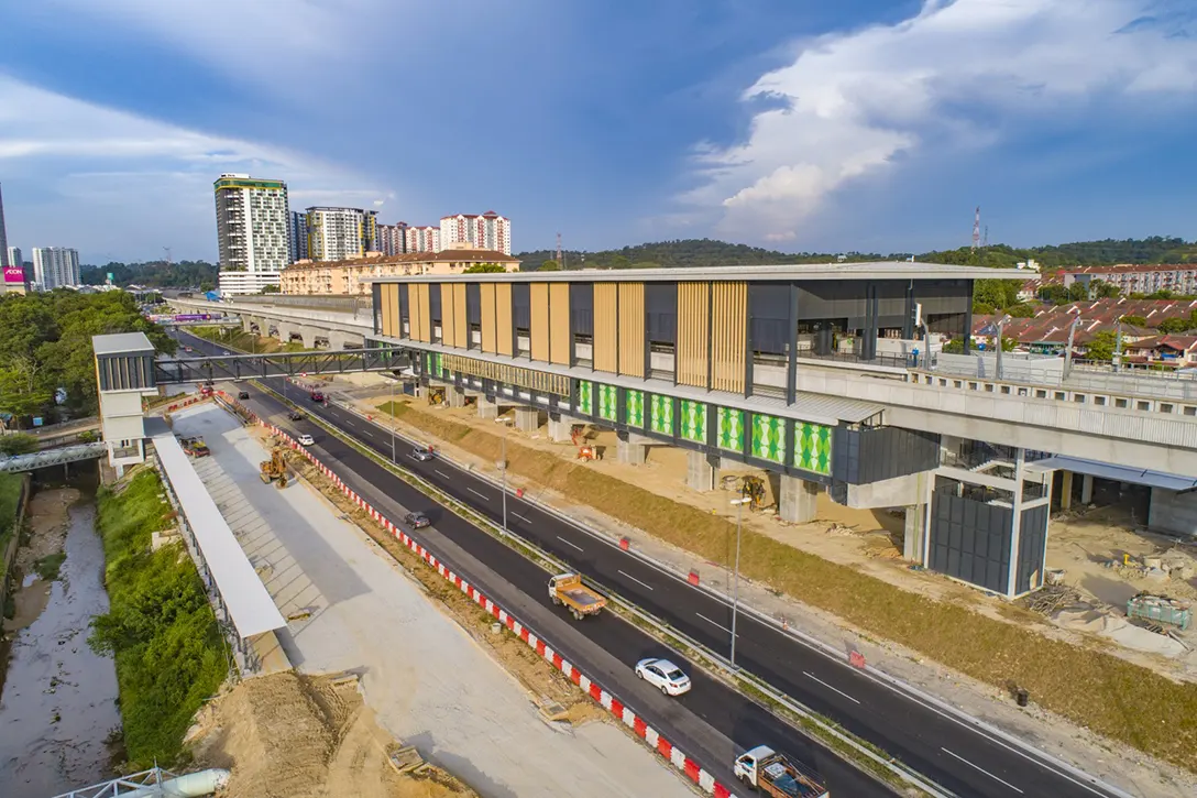 Aerial view of the Taman Equine MRT Station showing the roadworks in progress at the Entrance 2.