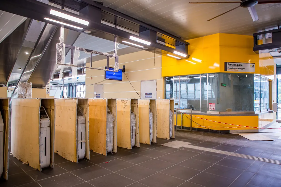 Installation of Automatic Fare Collection in progress at the Taman Equine MRT Station.
