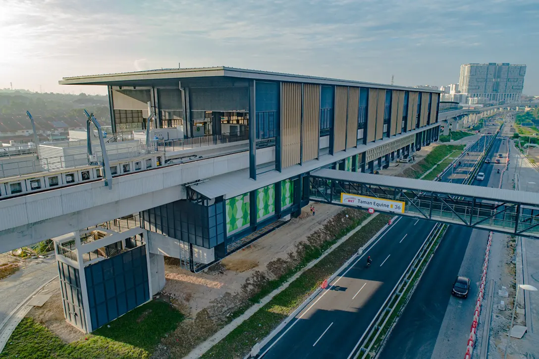 Aerial view of the Taman Equine MRT Station showing the architectural final touch up works in progress.