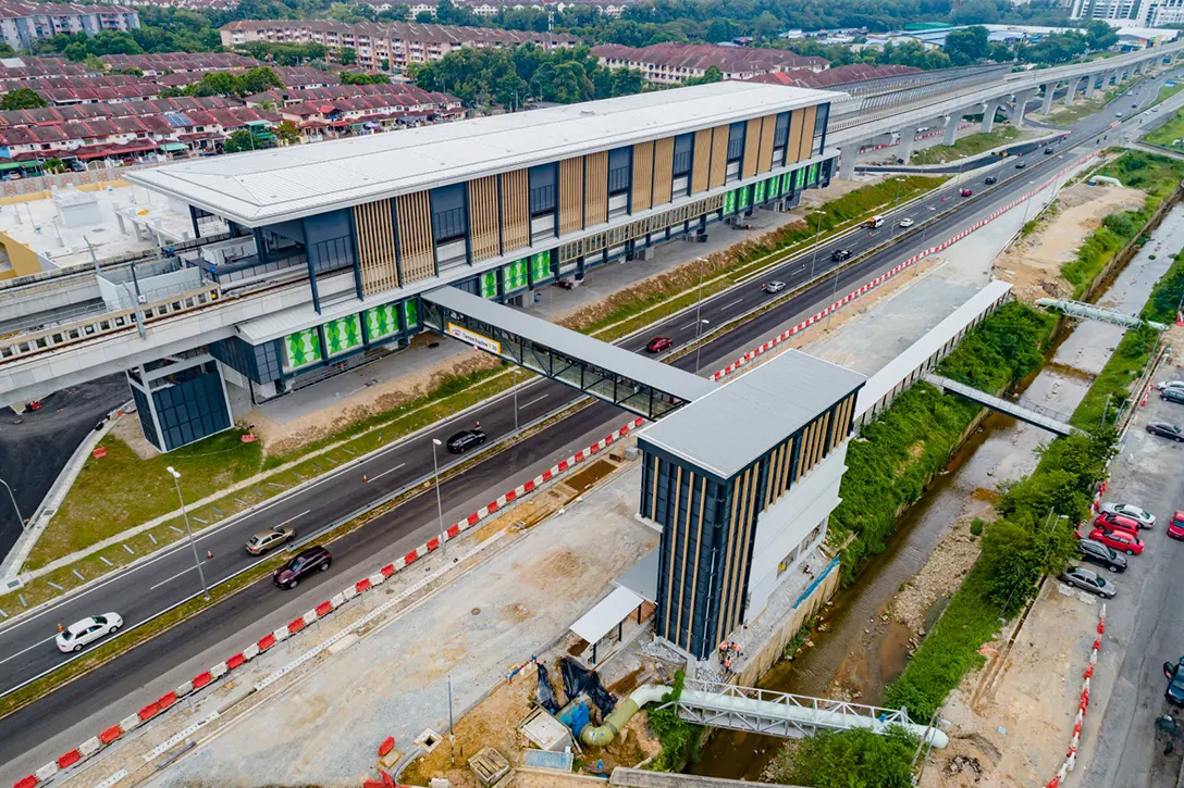 Aerial view of the Taman Equine MRT Station showing the Entrance B pending premix layer while external traffic signages works in progress.