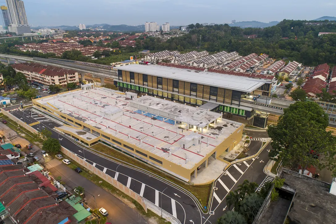 The completed road furniture and landscape works at the Taman Equine MRT Station.