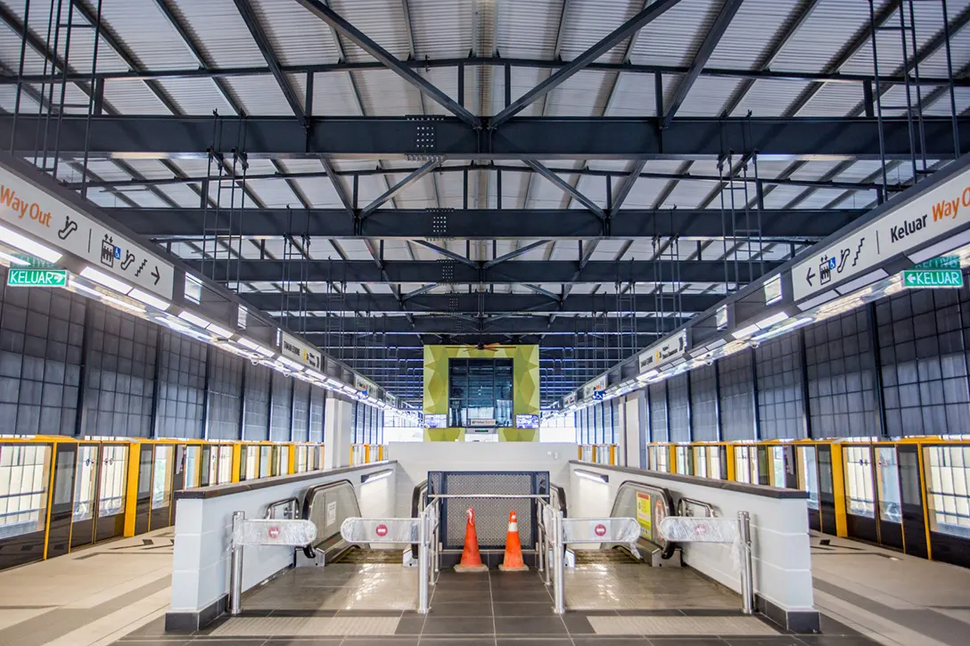 Escalator barrier is completed at the Taman Equine MRT Station platform level.