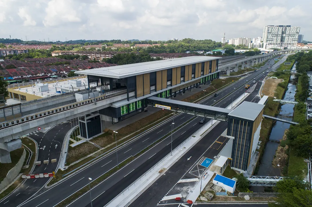Aerial view of the Taman Equine MRT Station showing the road works are completed.