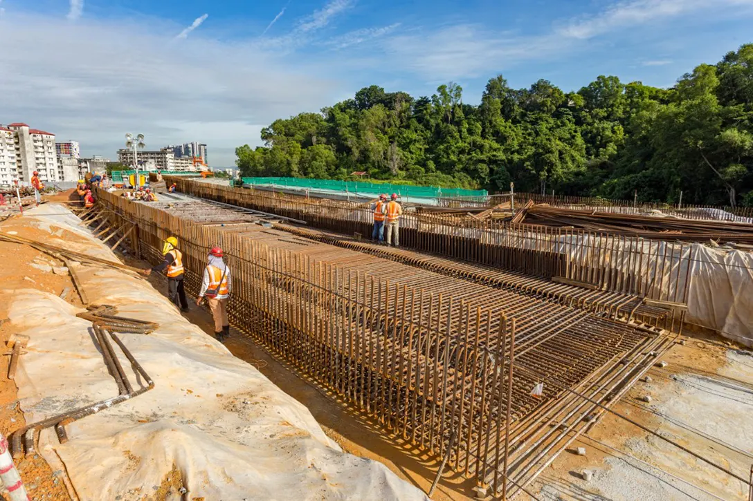 Piled slab works in progress at the Taman Naga Emas MRT Station site.