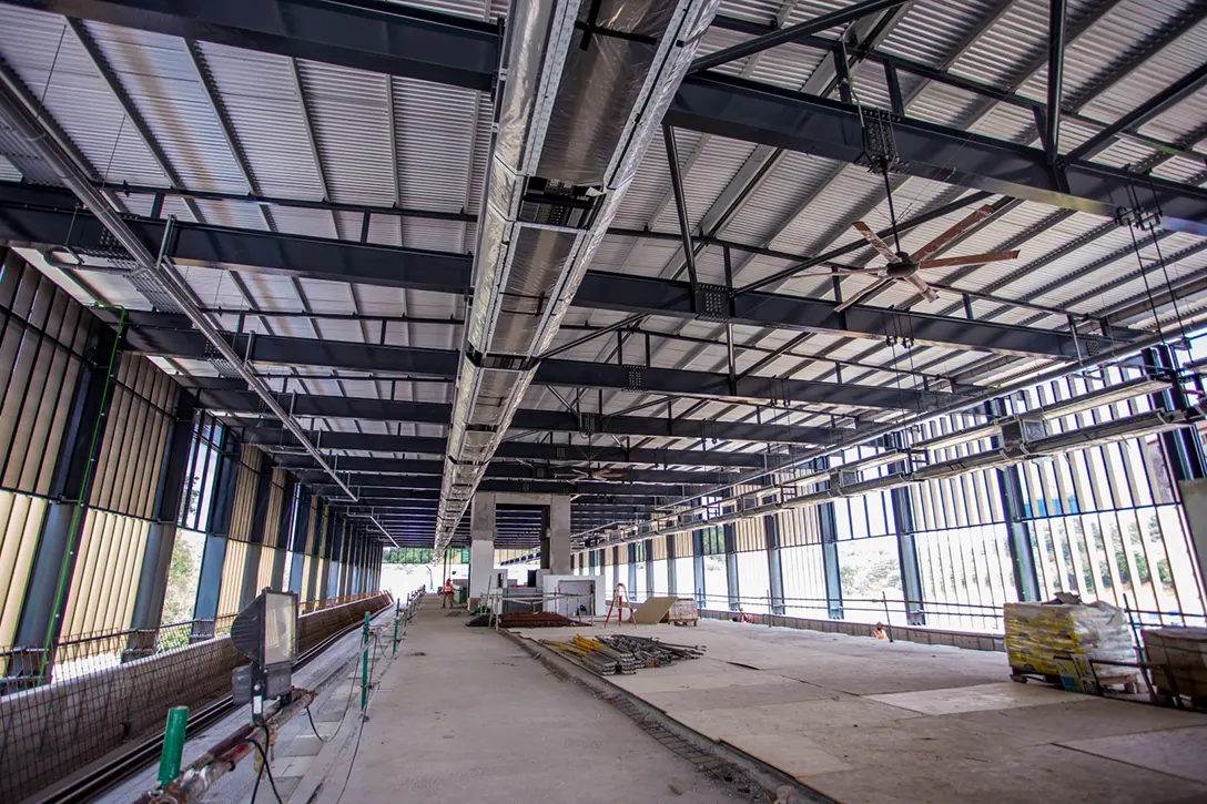 Platform boombox installation in progress inside the Taman Naga Emas MRT Station.