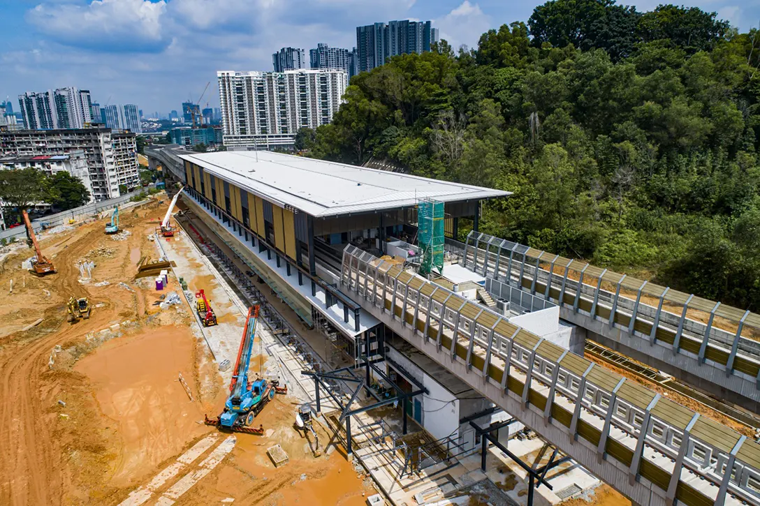 Aerial view of the Taman Naga Emas MRT Station showing the road works in progress.