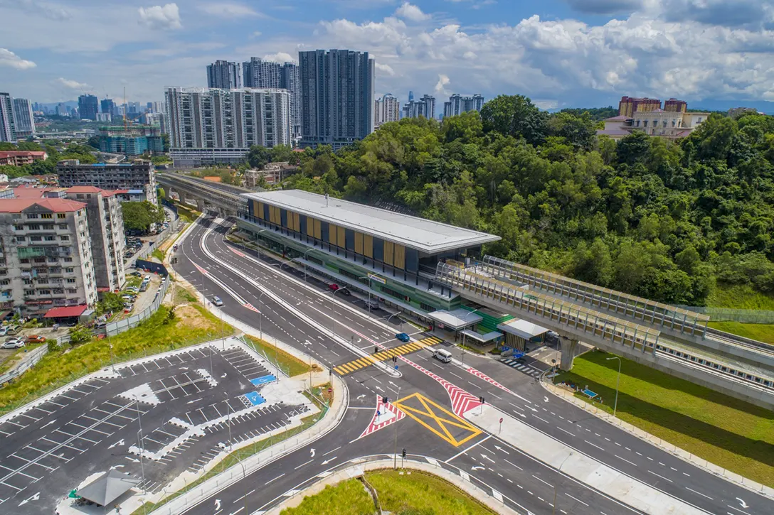 Aerial view of the completed external infra works of Taman Naga Emas MRT Station