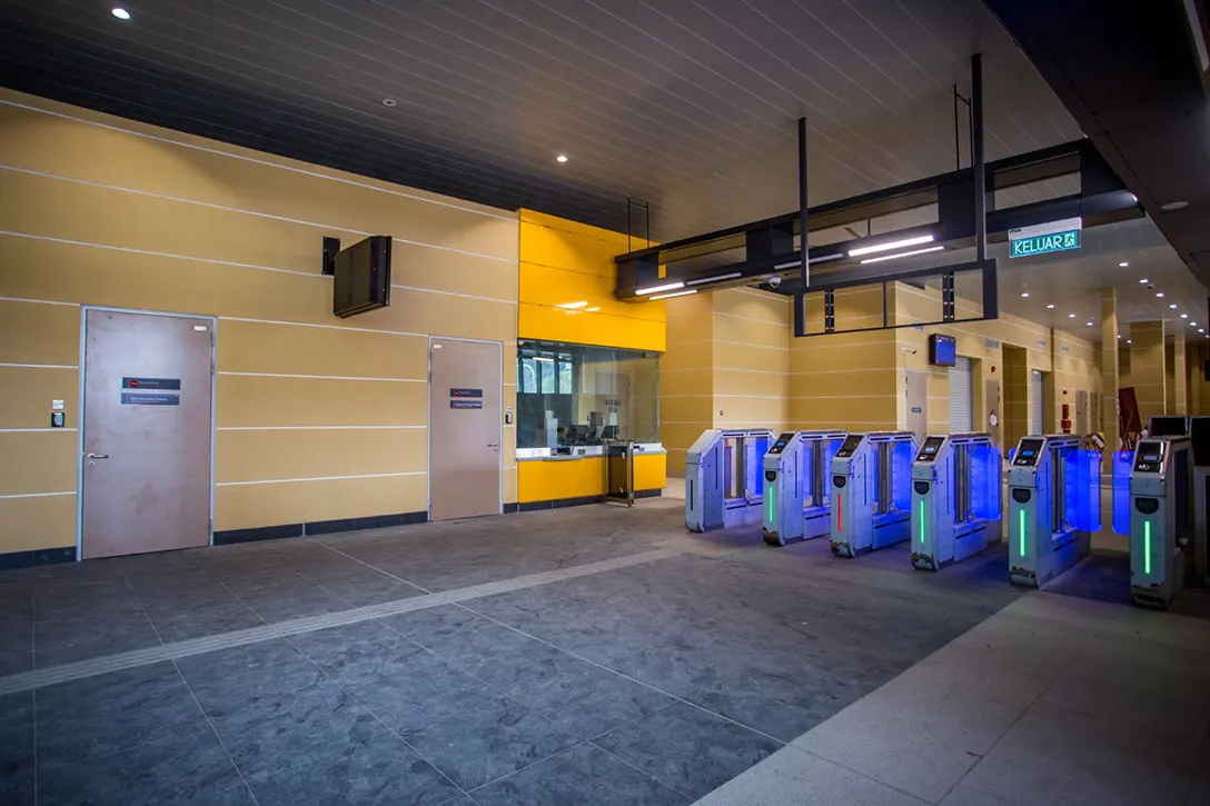 Installation of Automatic Fare Collection in progress at the Taman Naga Emas MRT Station.