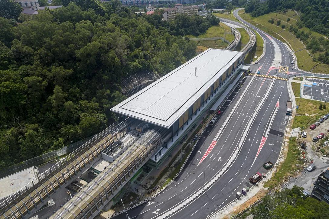Aerial view of the Taman Naga Emas MRT Station showing the station external works is completed.
