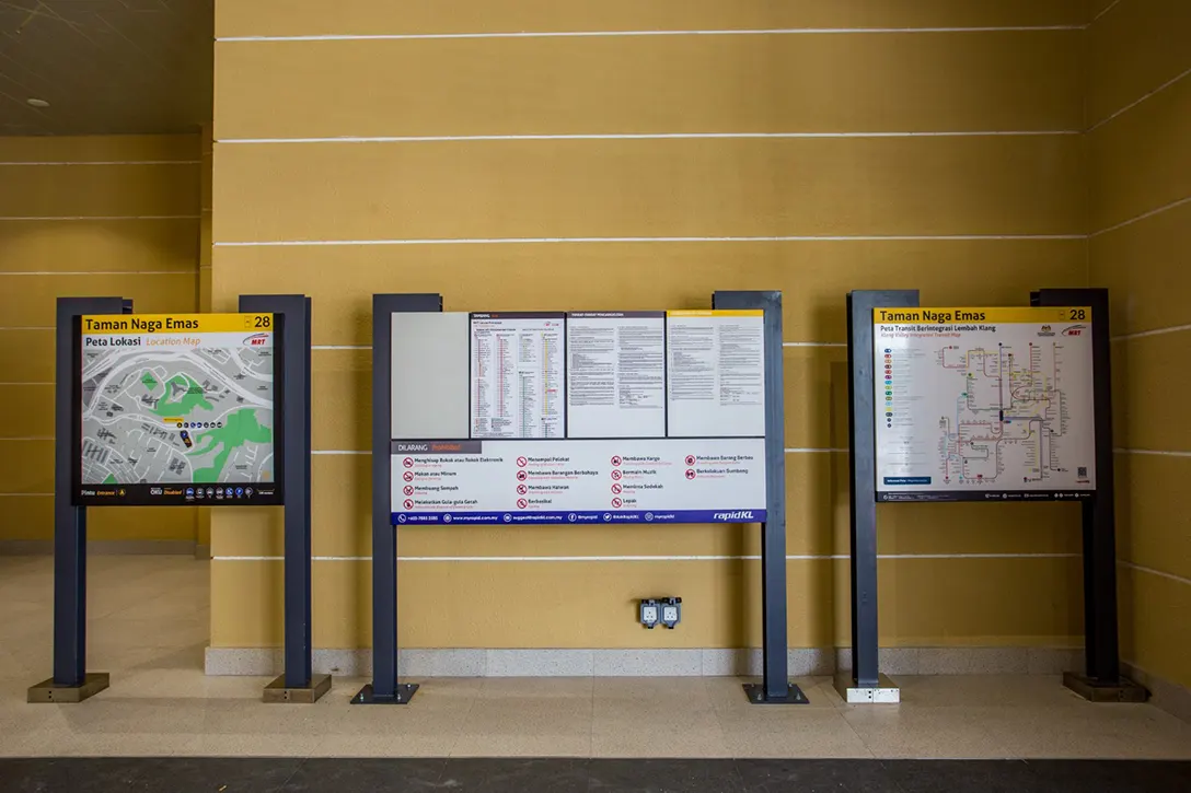 Installation of directional signages and information board maps completed at the Taman Naga Emas MRT Station.