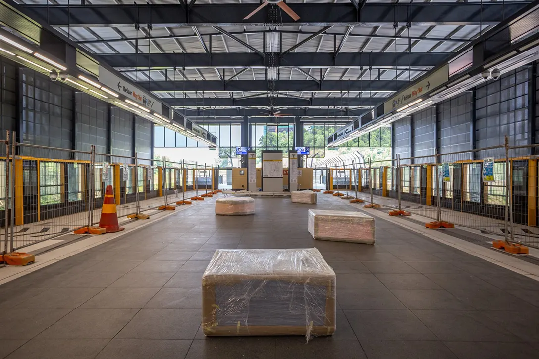 View of the platform bench delivered at the Taman Naga Emas MRT Station.