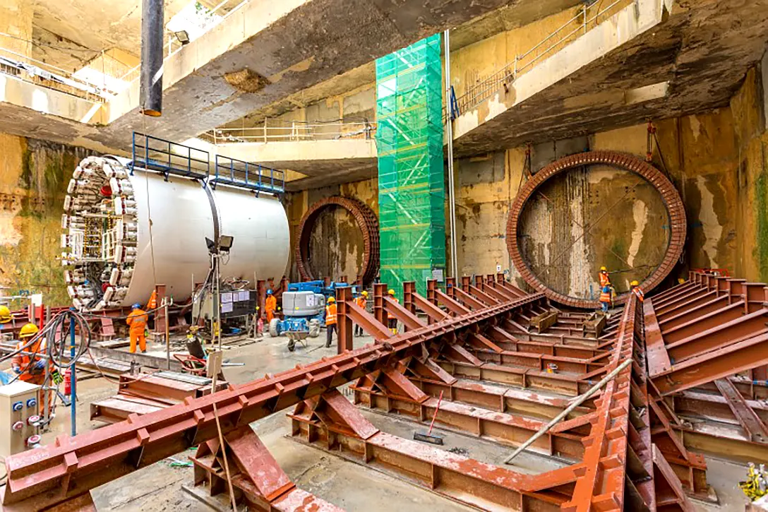Tunnel boring machine launching facilities setup at the Titiwangsa MRT Station site