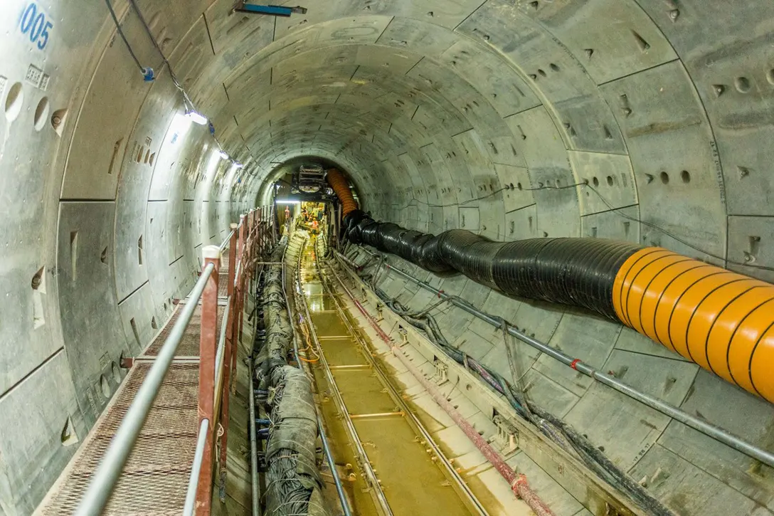 View of the tunnel boring machine mining the northbound tunnel towards the crossover for Hospital Kuala Lumpur from the Titiwangsa MRT Station site.