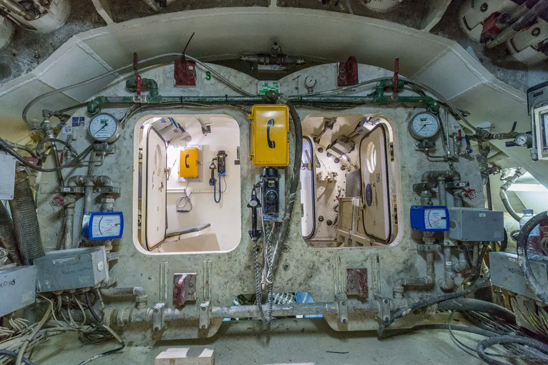 View of the compression chamber and passage of the Tunnel Boring Machine (TBM) Working Chamber at the front of TBM Shield at the Titiwangsa MRT Station site.