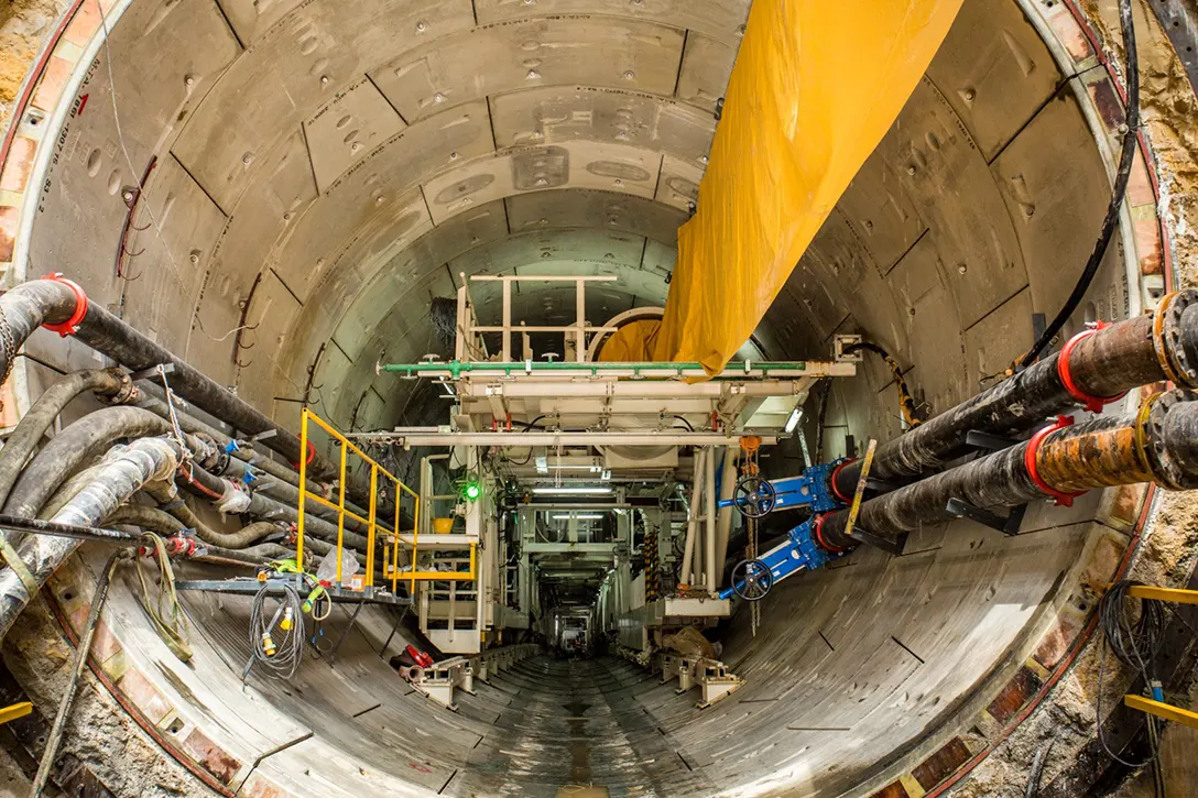 Tunnel Boring Machine is undergoing installation process along the tunnel segment inside the tunnel drive at Titiwangsa MRT Station site.