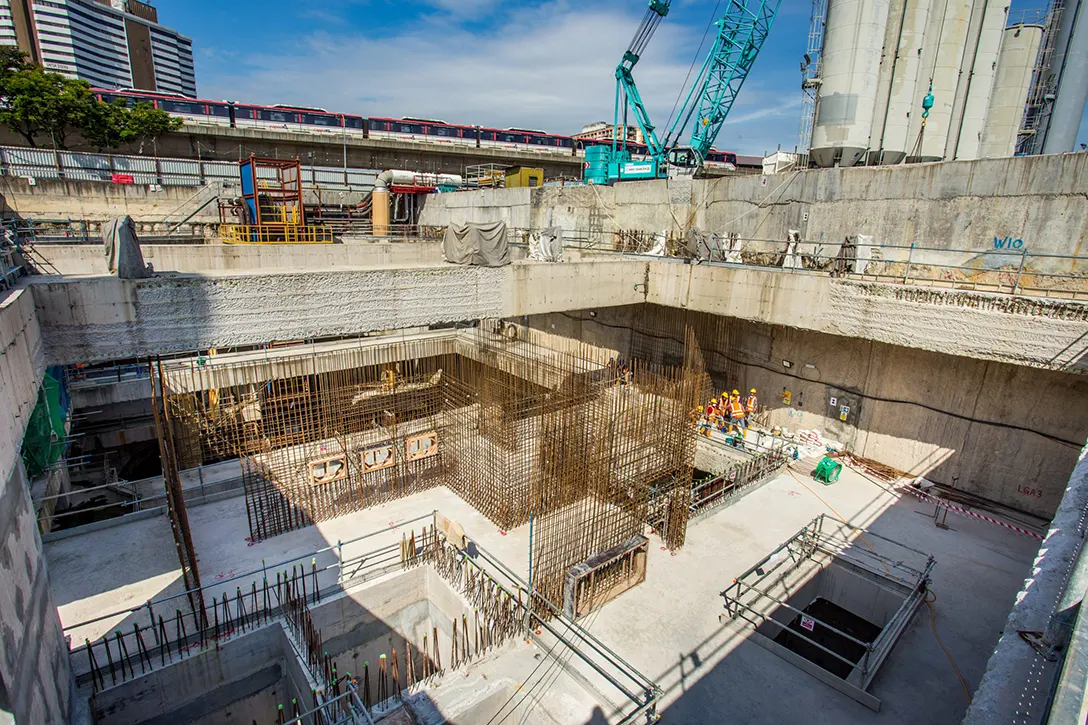 Rebar works for internal wall at Titiwangsa MRT Station lower ground level.