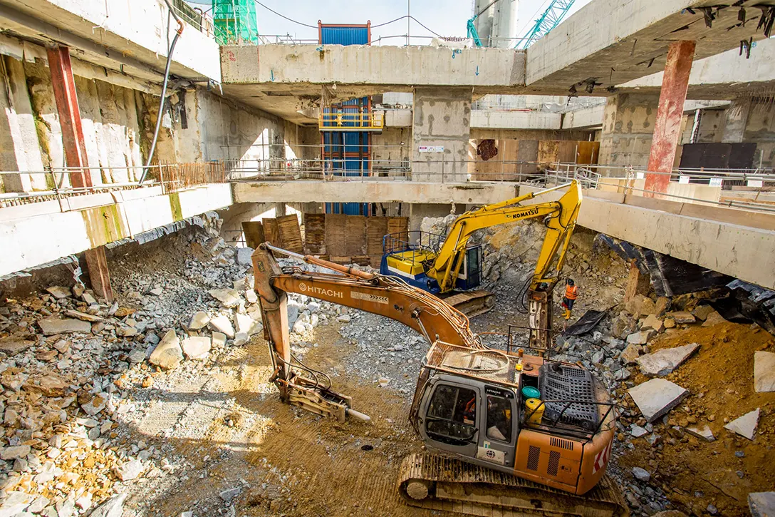 Excavation works from lower ground level to the final excavation level at Titiwangsa MRT Station Entrance.